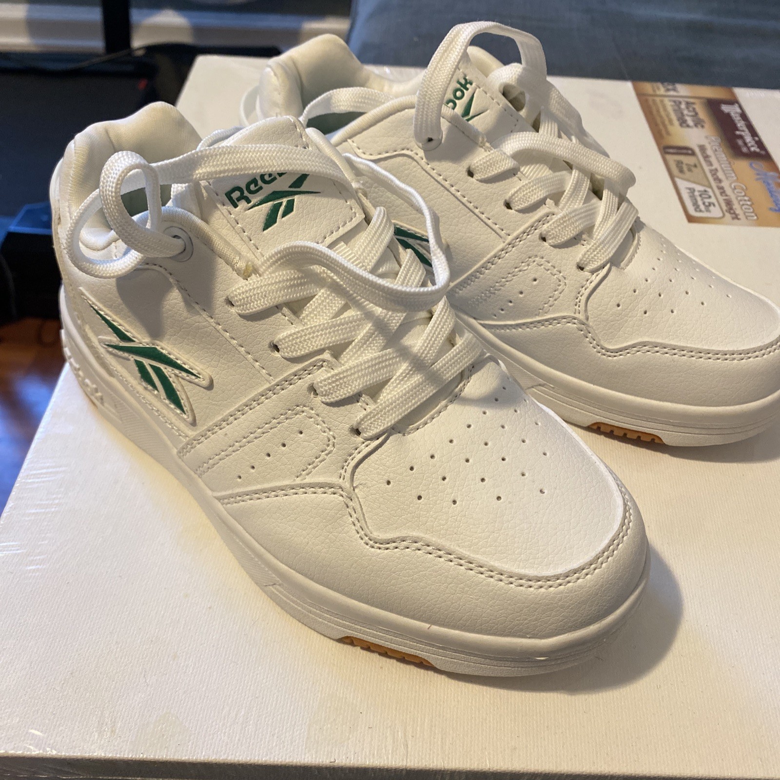 SAOLA Sneakers Reebok ragazzo atletica in pelle taglia 1 Y bianco verde scarpe stringate