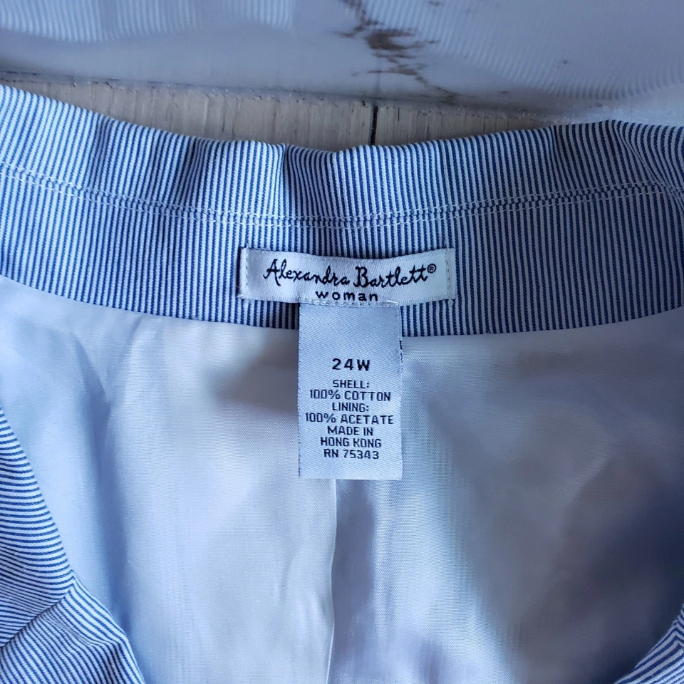 Alexandra Bartlett Suit Set Womens 24W Blue Pin Striped Seersucker Blazer Pants - Image 3 of 4