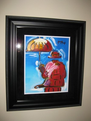 PETER MAX ''UMBRELLA MAN'' MIXED MEDIA with acrylic on paper    COA included