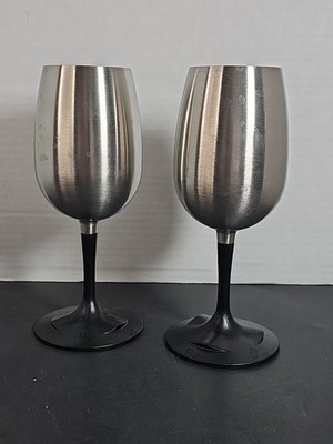 GSI Outdoors Glacier Stainless Steel Nesting Wine Glass Silver & Black 7 3/8'' H