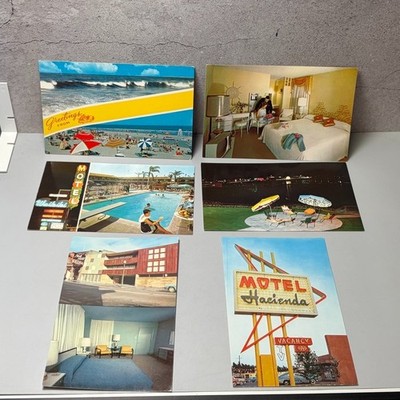 6- VTG 1960s ANAHEIM, California Postcards Room View WAIKIKI MOTEL HACIENDA