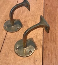 2x Vintage Brass Hand Rail Brackets Stair Old Handrail Pair Ref 77 (X2)