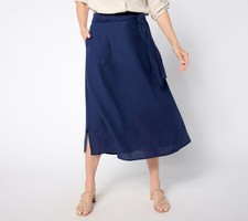 Denim Co. Regular Linen Blend Midi Skirt with Belt Navy M New