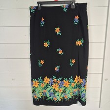 Sag Harbor Womens Floral Print Black Midi Skirt Size 18 Polyester Elastic Waist