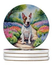 Caroline's Treasures English Bull Terrier Spring Path Sandstone Coasters Pack 4