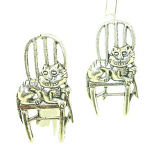 New Large Alice in Wonderland 3-D CHESHIRE CAT Silver-tone Dangle Earrings 2.5"