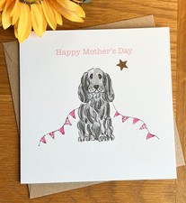 Happy Mother’s Day Card Cute Black Cocker Spaniel Dog with flags Handmade