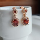 925 Sterling Silver 7x9mm Oval Garnet Sapphire Drop 1'' Earrings Rose Gold-Plate — photo 2