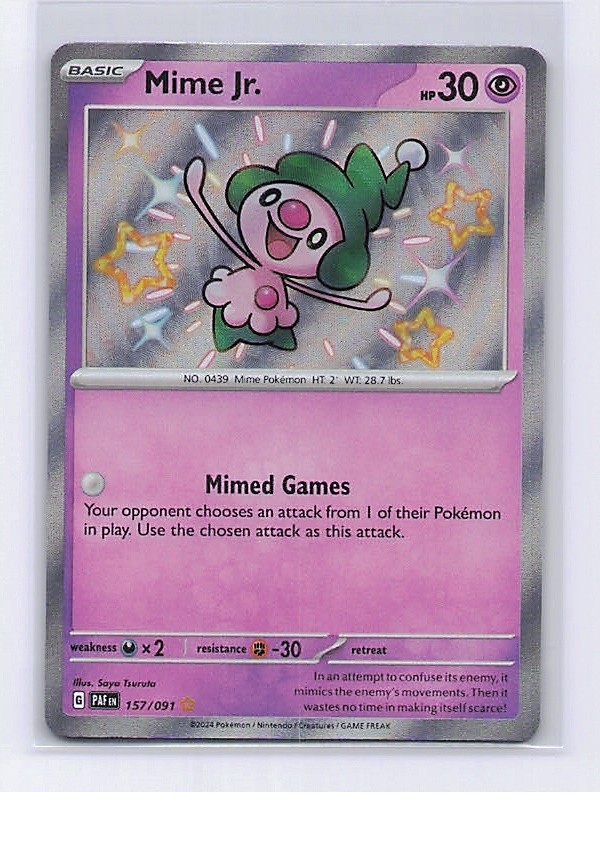 Mime Jr. 157/091 Shiny Rare Paldean Fates Pokemon Near Mint
