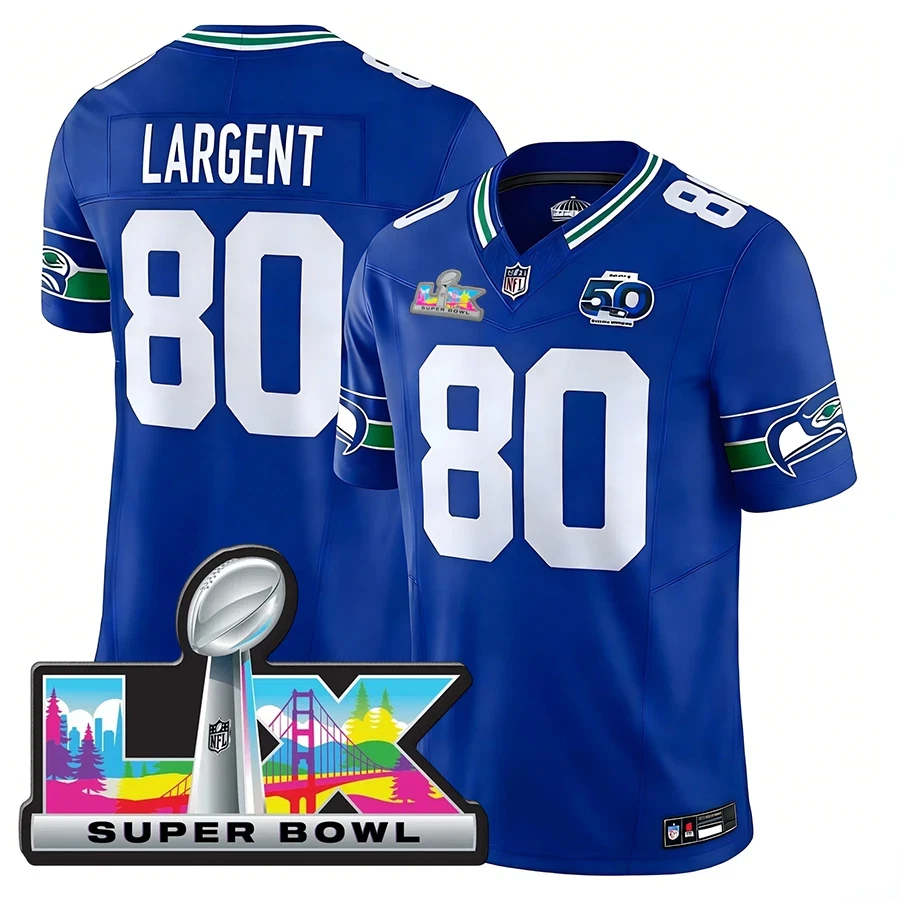 Men's Seahawks Royal 2026 Super Bowl LX Patch Season All Printed Football Jersey