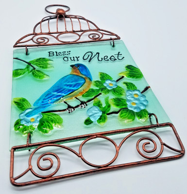 Suncatcher Wall Window Birds Hanging Bless Our Nest Suncatcher Glass Metal