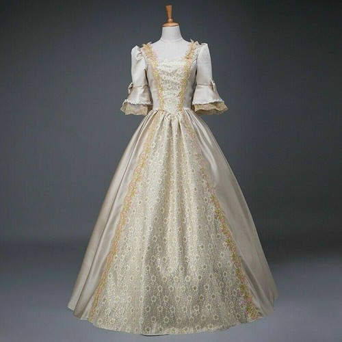 Womens Georgian Victorian Court Baroque Dress Ball Gown Flared Short Sleeve - Picture 8 of 19