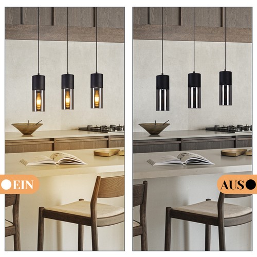 ZMH Pendelleuchte 1/3-flammig E27 Esszimmerlampe modern, schwarz Hängeleuchte - Bild 31 von 44