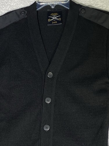 Military Equipment Cardigan Sweater Men’s Size 34R (Medium) Black Wool Blend Vtg - Picture 7 of 13