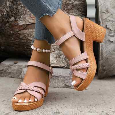 Summer Women High Heels Sandals Summer Ankle Buckle Platform Square Heel Pumps