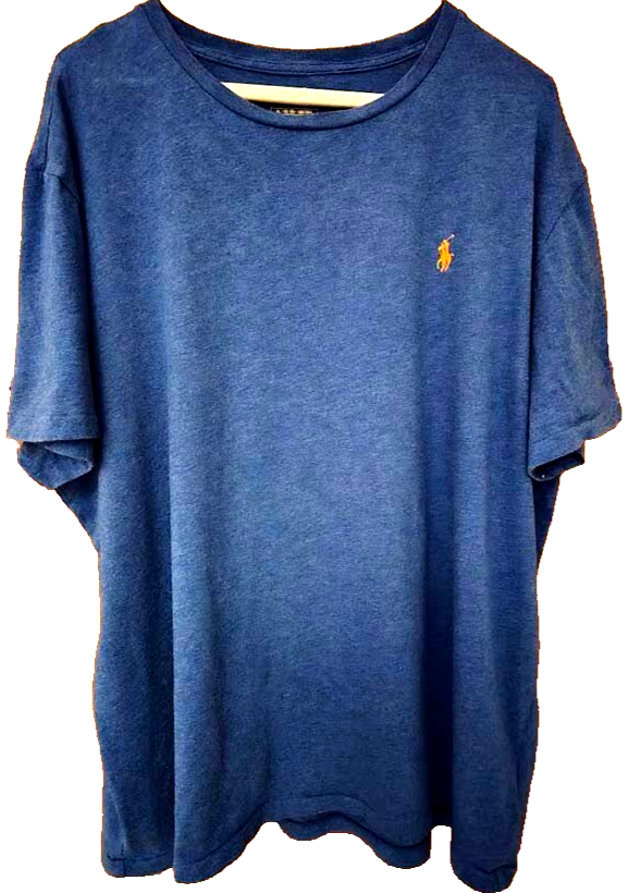 PONY POLO Ralph Lauren t shirt blu brillante con frangia arancione manica corta uomo XL