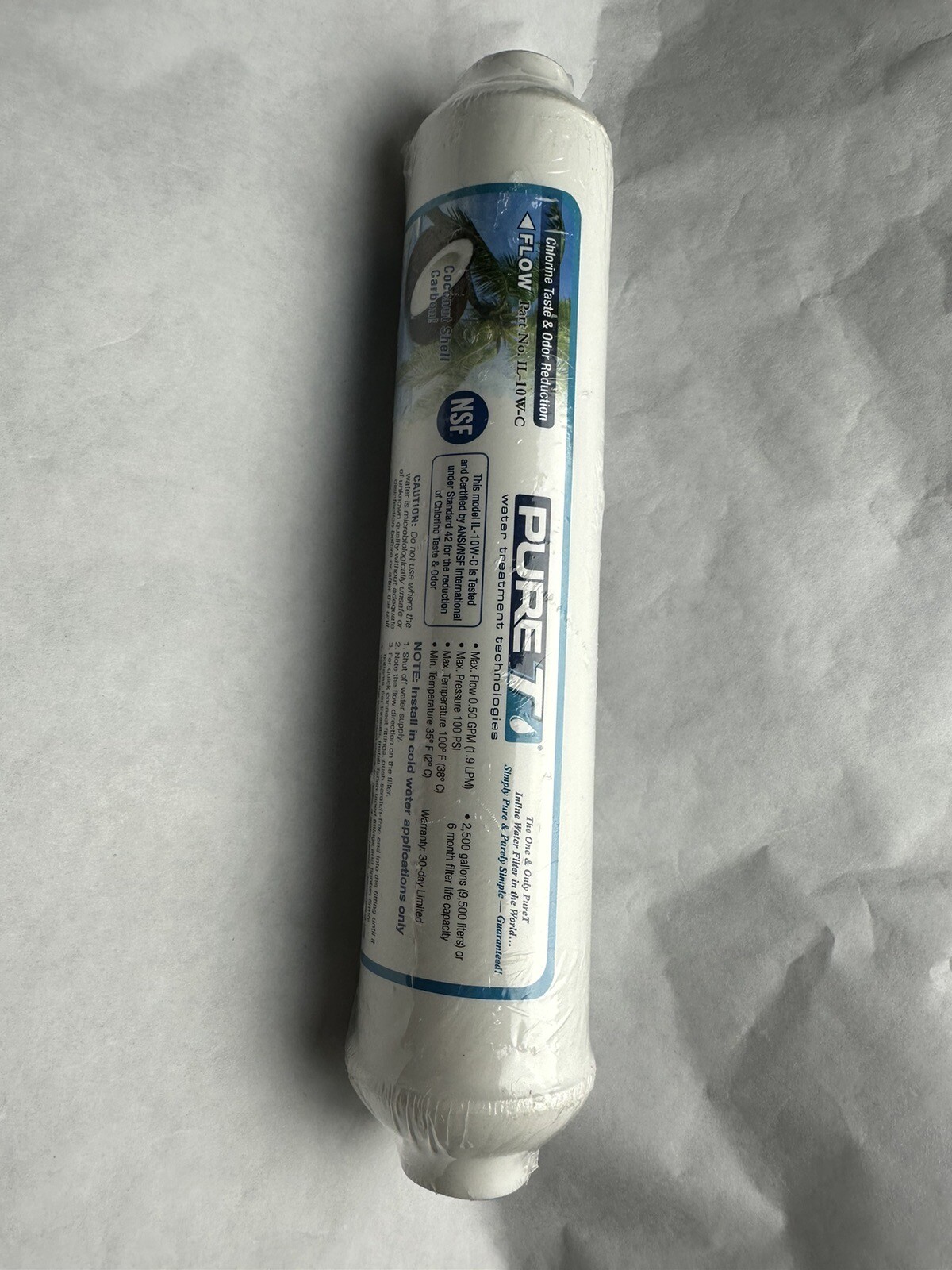 PURE T IL-10W-C-EZ38 Reverse Osmosis Inline Carbon Filter 10 x 2 3/8