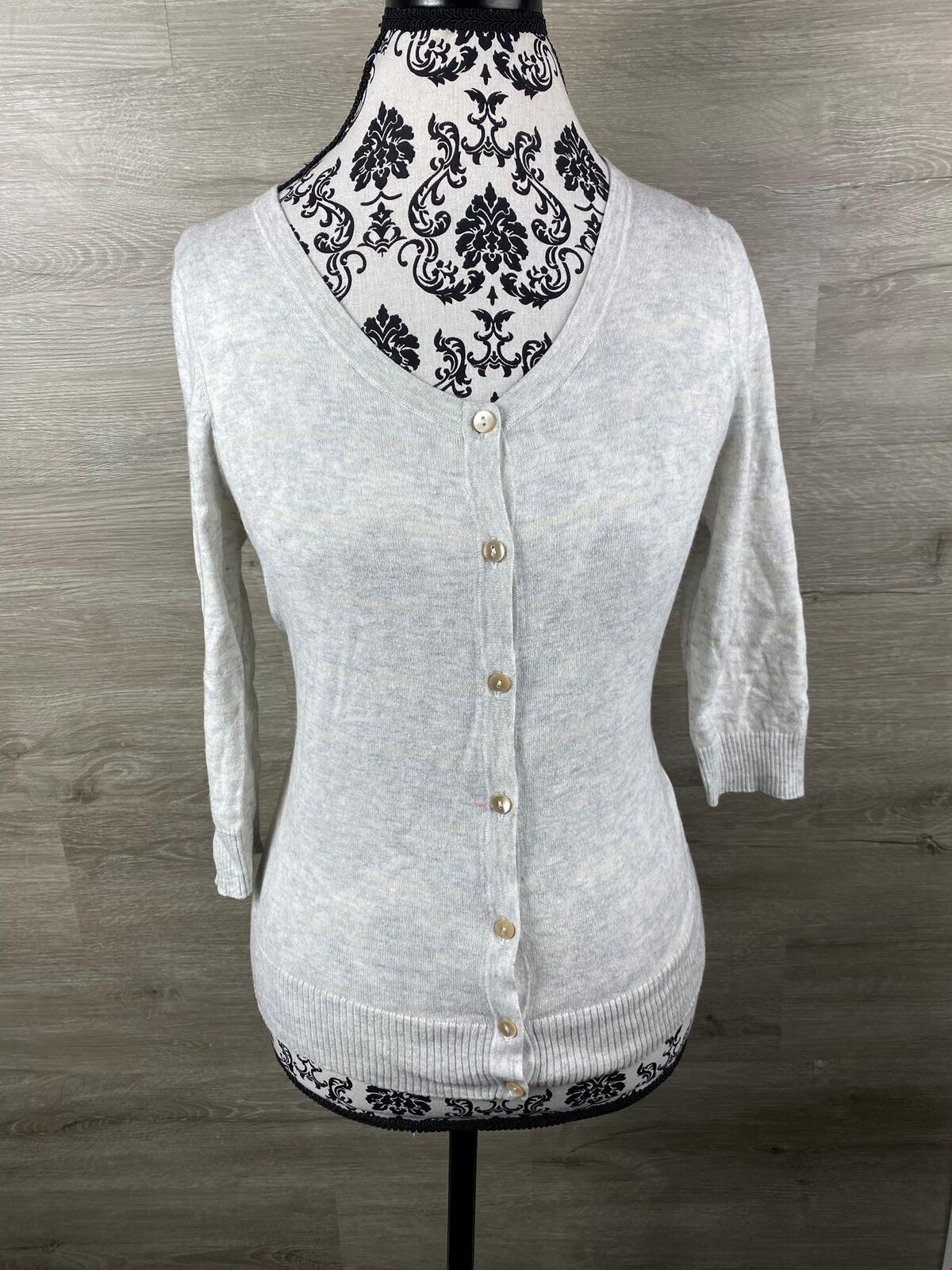 GAP Button Front  Gray Cashmere Blend Striped Car… - image 1