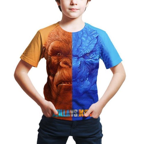 Kids Boys 3D Godzilla VS Kong Print T-shirts Summer Casual Short Sleeve Tee Tops - Picture 10 of 13