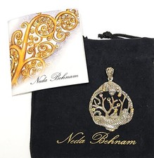 Signed Neda Behnam 925 Sterling Silver Double Panther Cougar Gemstone Pendant 2"