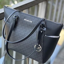 Michael Kors Lady MK Signature Large Black Bag Tote Shoulder Purse Handbag Women