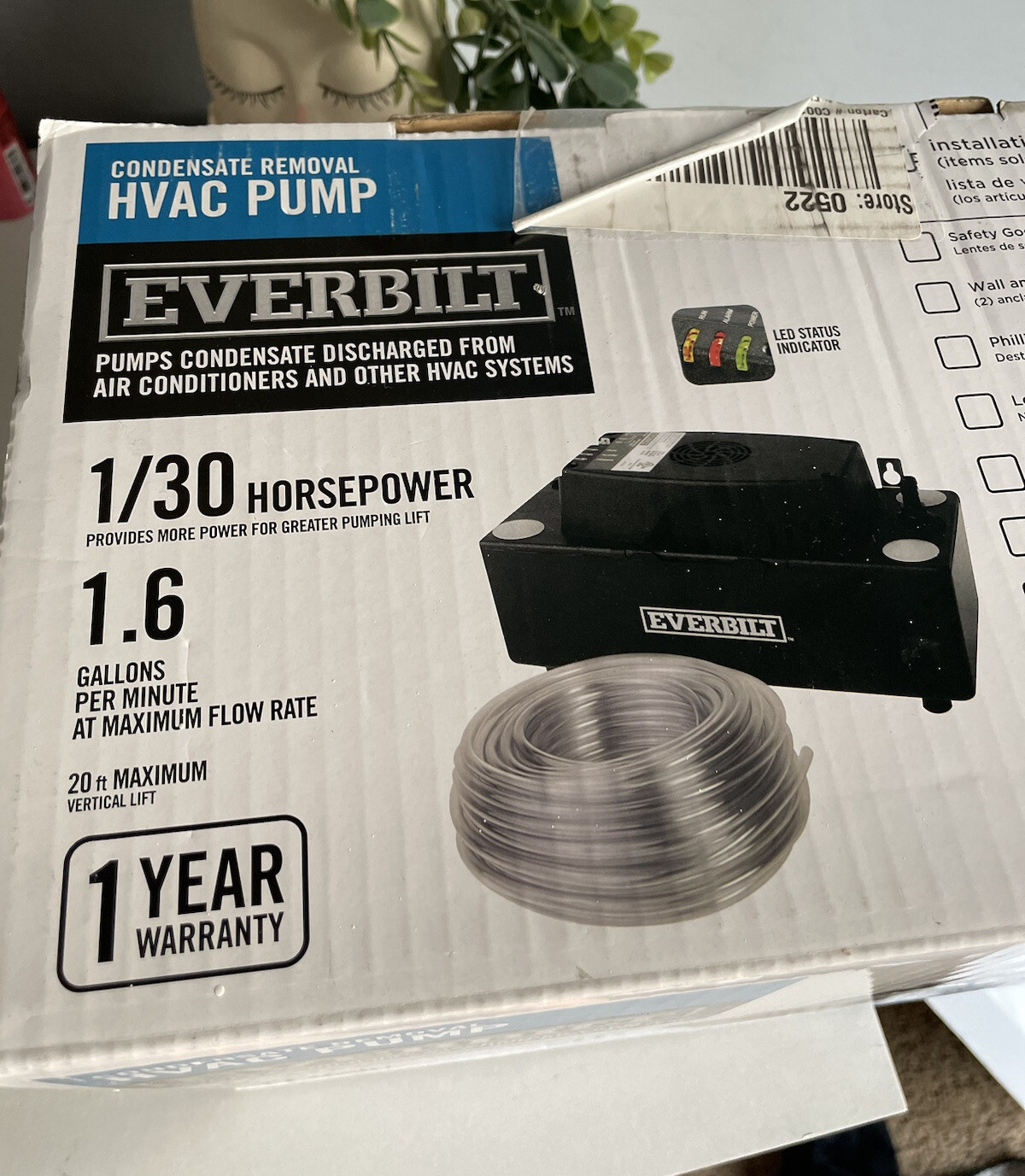 Everbilt 120Volt Condensate Pump w/ Hose HVAC Pump 1/30 HP 1.6 GPM New
