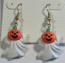 Halloween Jack-O-Lantern Ghost Dangle Earrings on Fish Hook Made in USA NEW