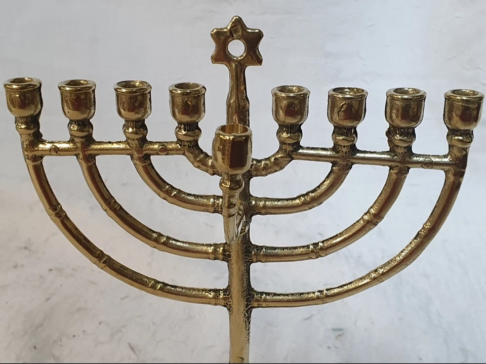Ancien"menorah hanouka" chandelier de culte hébreu/judaïque 9 branches,en Bronze - Photo 3/4