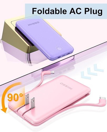 Miisso Ultra Slim 10000mAh Power Bank Built-in Cables & AC Wall Plug Pocket Size - Picture 6 of 8