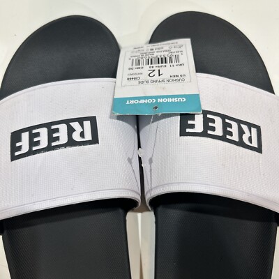 Reef Cushion Spring Slides Sandals White Black Logo Comfort  display picture 3