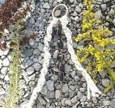 Handmade Black/White Beaded Boho Hemp Macrame Keychain/Keyring/Accessory Clip