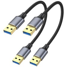 USB 3.0 Cable 1FT 2-Pack Short USB A Male to Male Hard Drive DVD Player