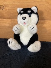 Vintage 1985 Dakin Black White Husky Puppy Dog 8 Stuffed Plush Blue Eyes