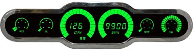 Universal 6 Gauge Analog Dash Panel Green LED Bar-Graph Gauges Chrome Bezel USA!