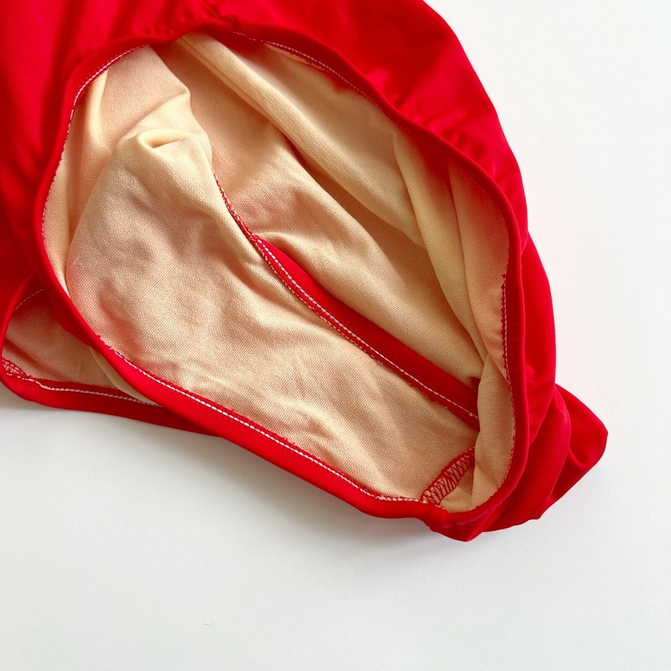 Jantzen Size 14 Red Square Neck Low Back One Piece Swimsuit Full