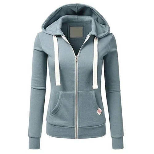 Felpa con cappuccio donna zip intera leggera tasche giacca full zip essenziali casual - Foto 5 di 22