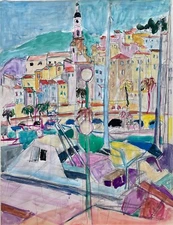 Claude FREGERE - Pittura Originale - Gouache - Molo A Mentone