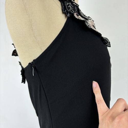 Karen Millen Midi Dress Vintage Silk Black Y2K Asymmetric Bias Cut Fairy UK 6 - Picture 11 of 23