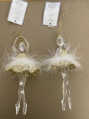 Gisela Graham London Gold and White Ballerina Christmas Ornaments  Lot of 2 NWT
