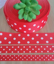 5/8, 7/8 & 1.5” (1 YD) Red & White Polka Dot Grosgrain Ribbon Cheer Bow Ribbon