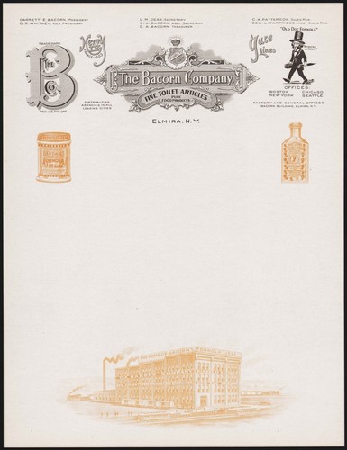 Vintage letterhead THE BACORN COMPANY Old Doc Forkola early graphics Elmira NY