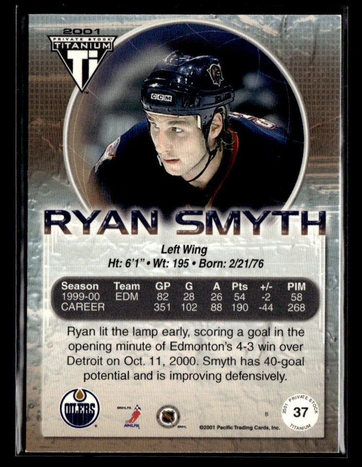 2000-01 Pacific Private Stock Titanium #37 Ryan Smyth Card Edmonton Oilers - Image 2 of 2
