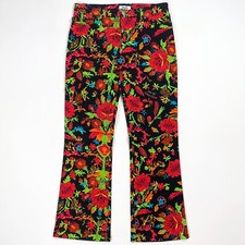 Vintage MOSCHINO Women's Tropical Floral, Multicolor Black Print Jeans Y2K 00s