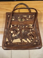 Vintage Tooled Leather Handbag Western Bohemian Tan Leather