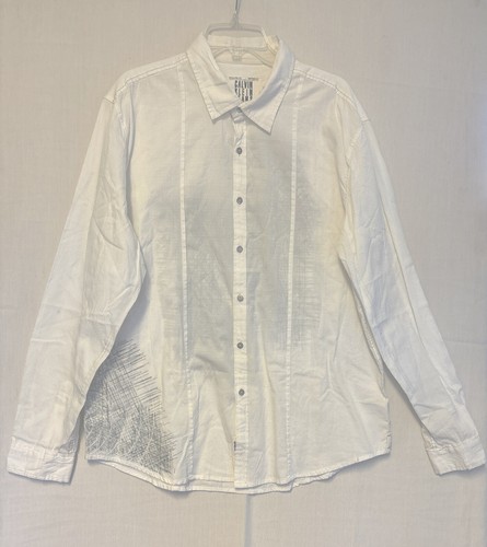 Camicia uomo Calvin Klein ricamata XL bianca manica lunga con bottoni - Foto 2 di 11