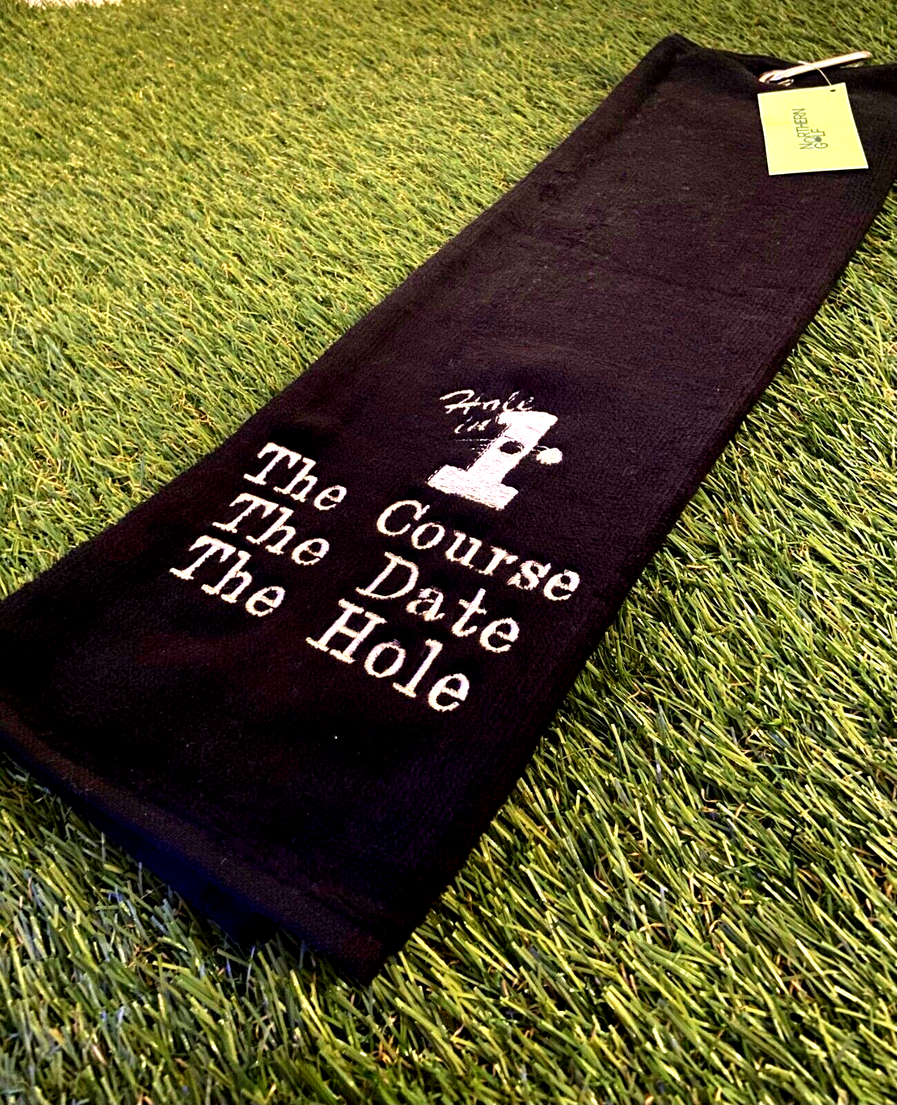 Personalised Hole In One Golf Towel  (Your Course, Hole and Date) Great Keepsake