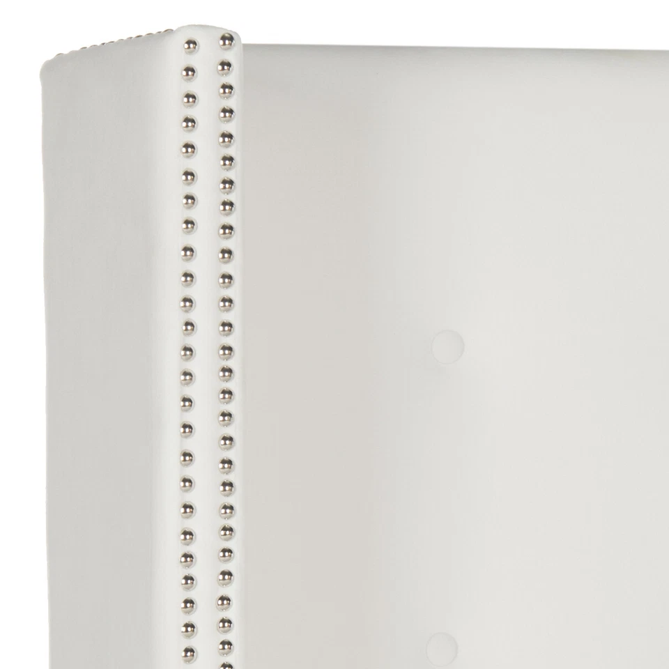 Cabecero alado de lino SAFAVIEH Keegan cabeza de clavo plateada | azul marino | reina | Foto 2 de 3