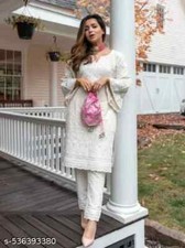 Trending Cotton Chikankari Work Straight Kurta With Pant Set For Women's