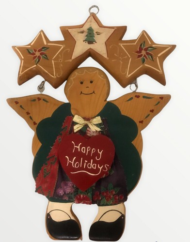 Vintage Christmas Wood Angel Holidays Stars Hanging Decor Mexico Folk Art Signed - Picture 2 of 7