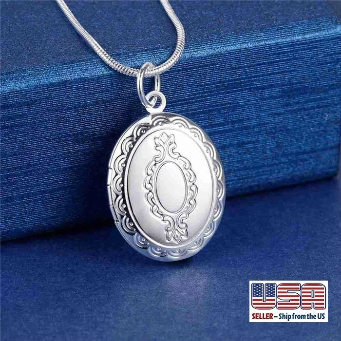 925 Sterling Silver Children Adult Oval Photo Locket Pendant Necklace 18